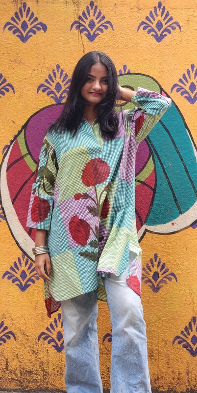 Kavya's High-Low Collared Top- Patchflora