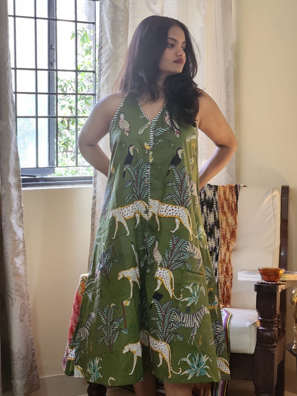 Cyra's Racer Back Dress - Sap Green with jungle