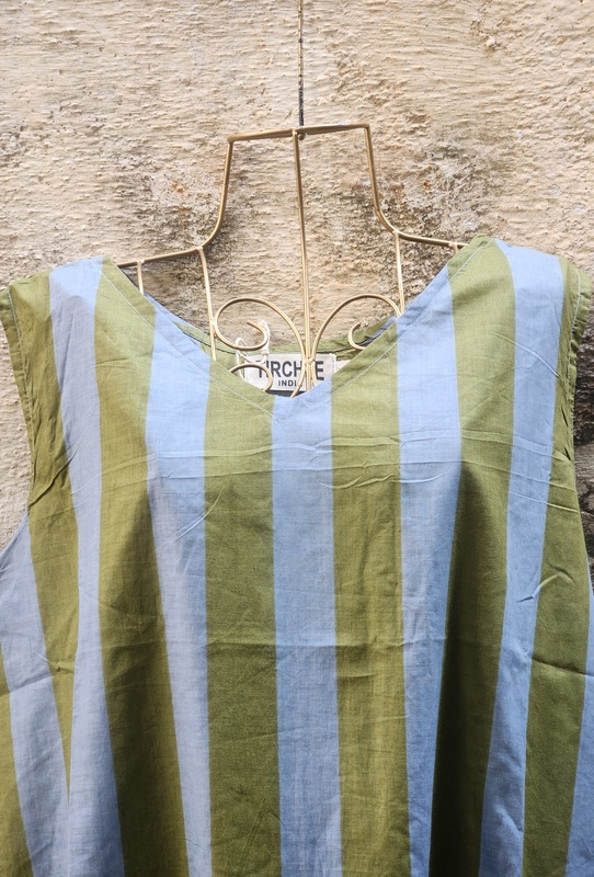 Saira's A-line Dress With a Back Tie - Grey & Blue Stripes