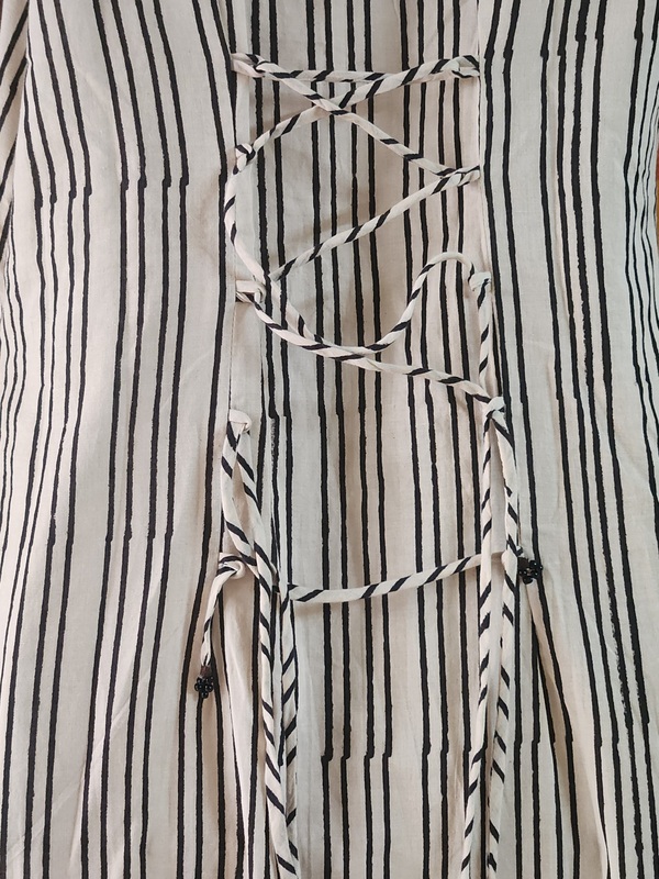 Saira's A-line Dress With a Back Tie - Off-White & Black Stripes