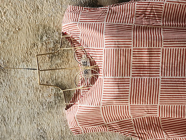 Saira's A-line Dress With a Back Tie - Cream & Red Stripes