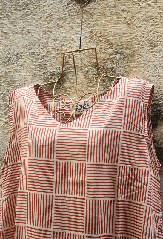 Saira's A-line Dress With a Back Tie - Cream & Red Stripes