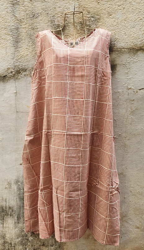 Saira's A-line Dress With a Back Tie - Cream & Red Stripes