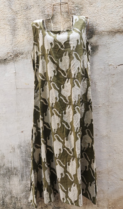 Saira's A-line Dress With a Back Tie - Olive Green & Tigers