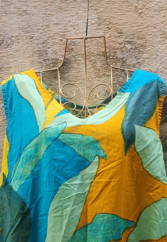 Saira's A-line Dress With a Back Tie - Yellow & Blue Hues