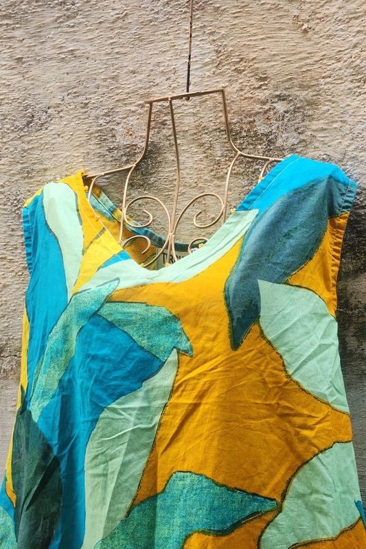 Saira's A-line Dress With a Back Tie - Yellow & Blue Hues