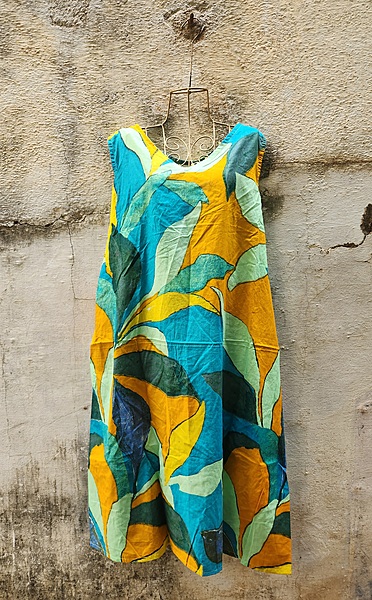 Saira's A-line Dress With a Back Tie - Yellow & Blue Hues