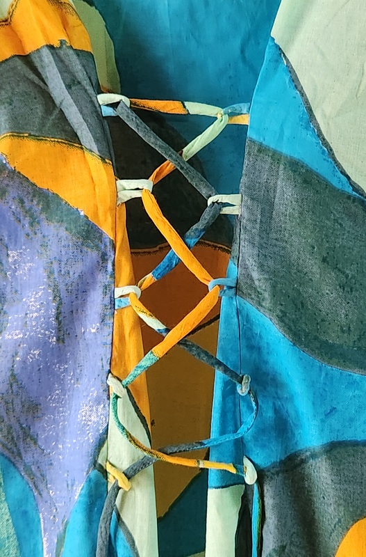 Saira's A-line Dress With a Back Tie - Yellow & Blue Hues