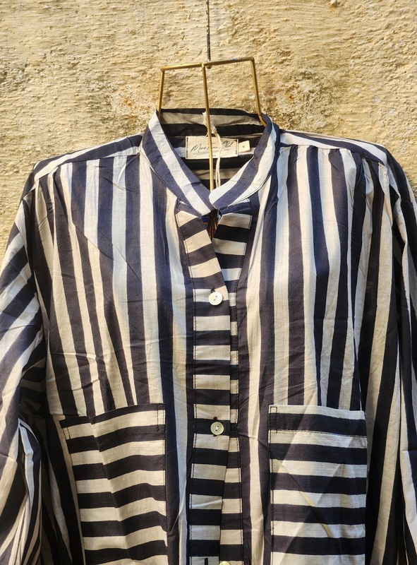 Meera's Button-Down Collared Dress - Black & Grey Stripes