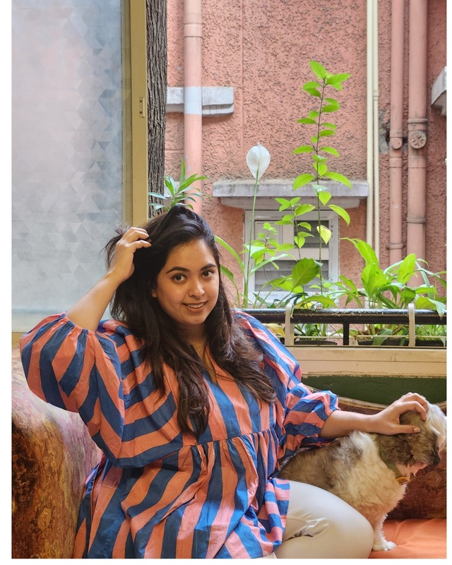 Dilruba's Balloon Sleeve Peplum Top - Pink & blue Stripes