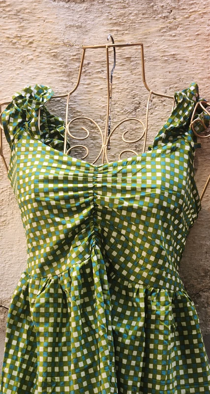 Guddi's Gentle Scrunch Frill Top- Mint checks