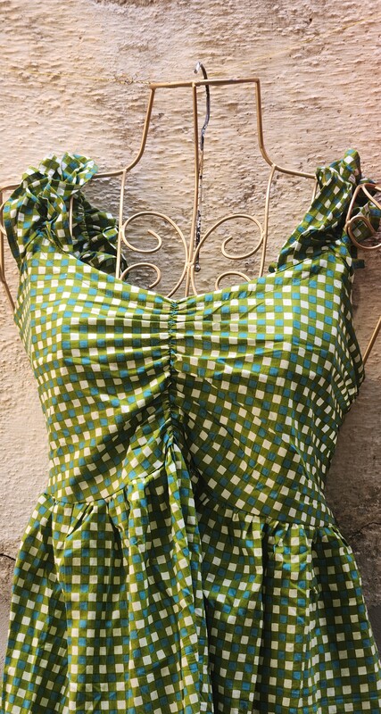 Guddi's Gentle Scrunch Frill Top- Mint checks