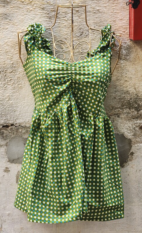 Guddi's Gentle Scrunch Frill Top- Mint checks