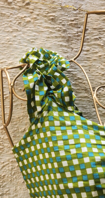 Guddi's Gentle Scrunch Frill Top- Mint checks