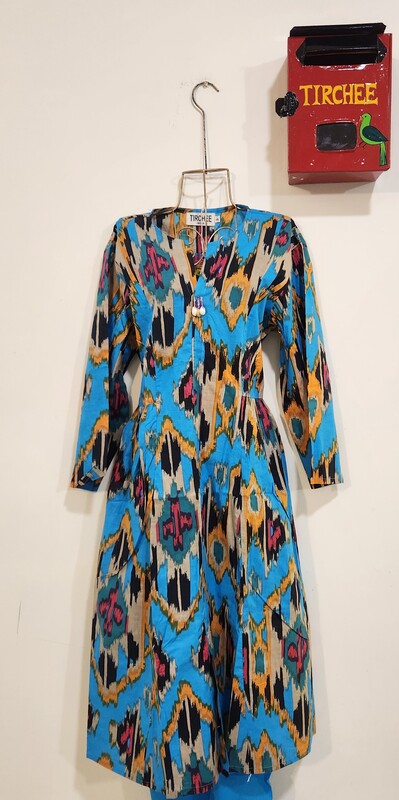 Rooh's Ruffled-Sides Dress - Blue & Ikkhat