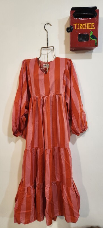 Jiya's Free-Size Flare Dress - Pink & Orange Stripes