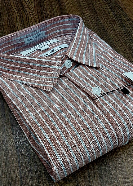 Mens Striped Shirt  Brick Red