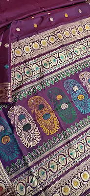 Revival Baluchari Color Rani pink and blue dual tone Revival Baluchari Color Rani pink and blue dual tone