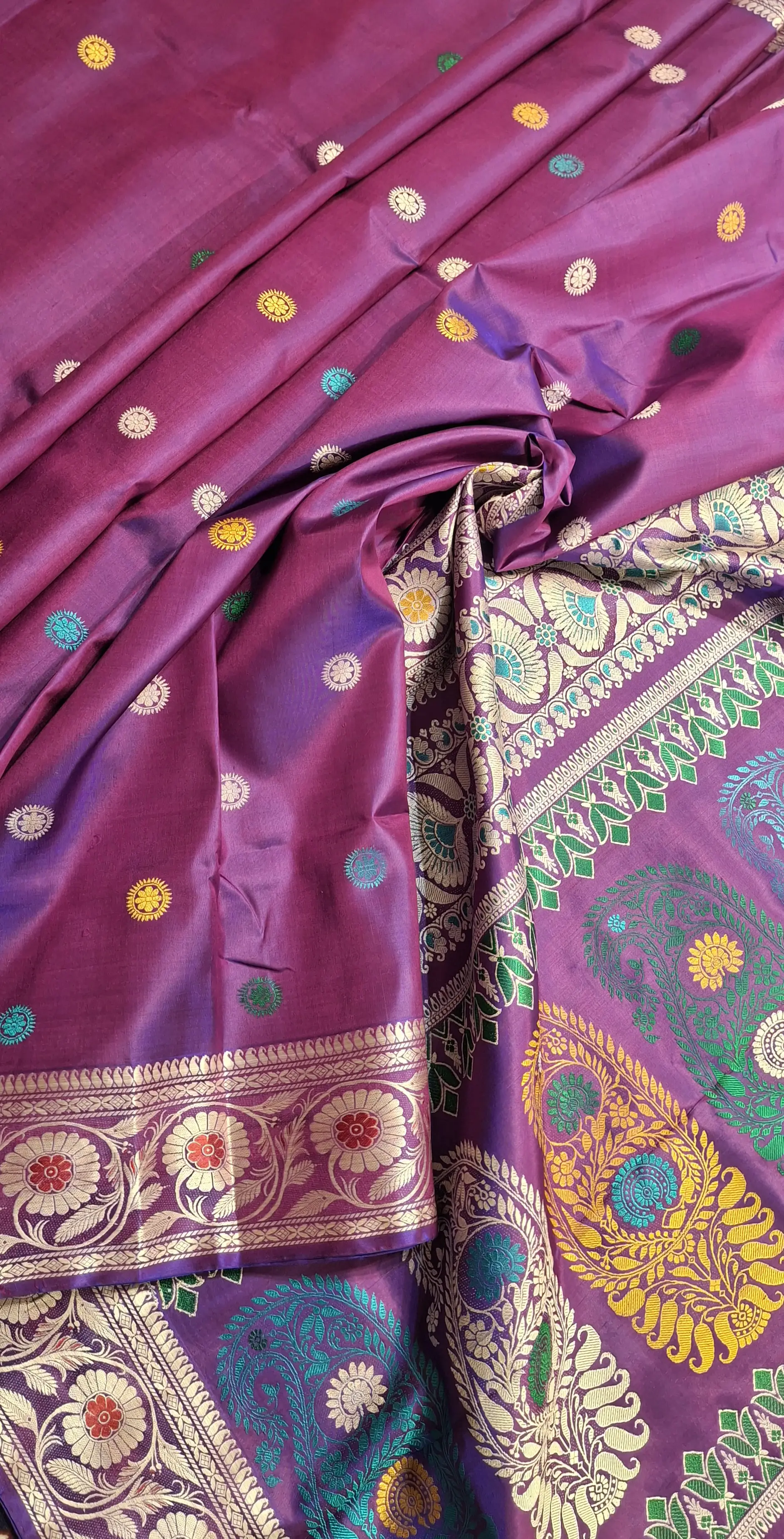 Revival Baluchari Color Rani pink and blue dual tone Revival Baluchari Color Rani pink and blue dual tone