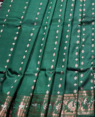 Figure motif 2000 buta Swarnachari Colour Panna green with copper zari