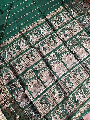 Figure motif 2000 buta Swarnachari Colour Panna green with copper zari