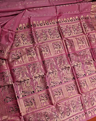 Figure motif 2000 buta Swarnachari Colour Light pink with golden zari Figure motif 2000 buta Swarnachari Colour Light pink with golden zari