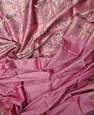 Figure motif 2000 buta Swarnachari Colour Light pink with golden zari Figure motif 2000 buta Swarnachari Colour Light pink with golden zari