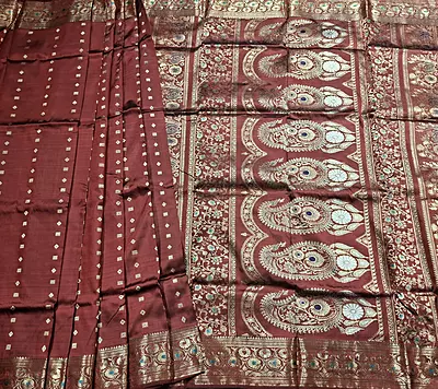 No Figurine motif 2000 buta Swarnachari Maroonish red with golden zari