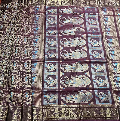 All over work Wine colour Swarnachari with golden colour zari