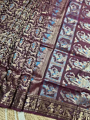 All over work Wine colour Swarnachari with golden colour zari