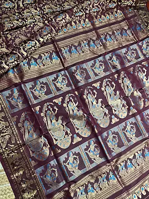 All over work Wine colour Swarnachari with golden colour zari