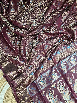 All over work Wine colour Swarnachari with golden colour zari