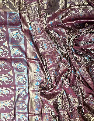 All over work Wine colour Swarnachari with golden colour zari