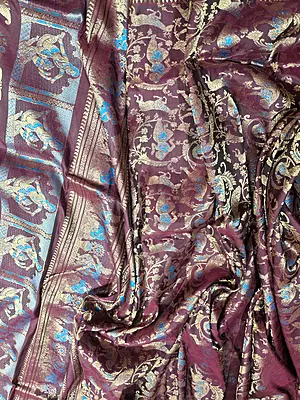 All over work Wine colour Swarnachari with golden colour zari