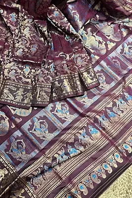 All over work Wine colour Swarnachari with golden colour zari