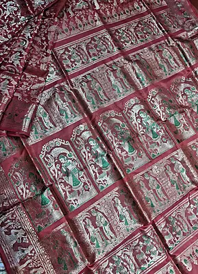 All over work Red Orange dual tone Swarnachari with golden colour zari