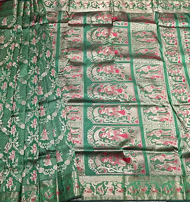 All over work Panna green Swarnachari with golden colour zari