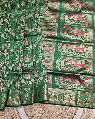 All over work Panna green Swarnachari with golden colour zari