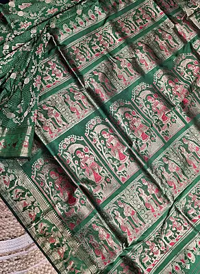 All over work Panna green Swarnachari with golden colour zari