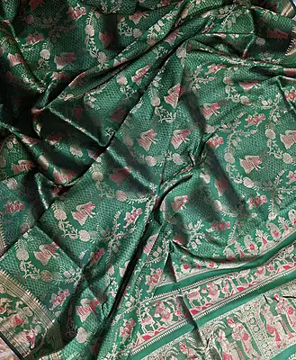 All over work Panna green Swarnachari with golden colour zari