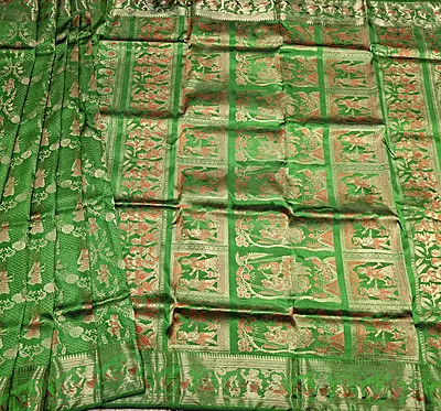 All over work green Swarnachari with golden colour zari