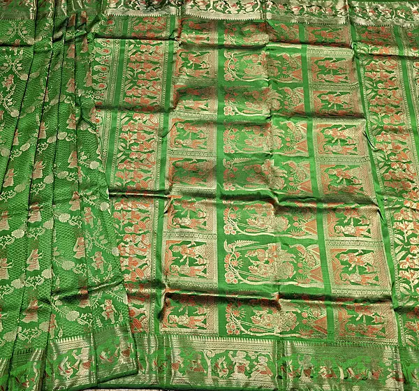 All over work green Swarnachari with golden colour zari