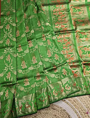 All over work green Swarnachari with golden colour zari