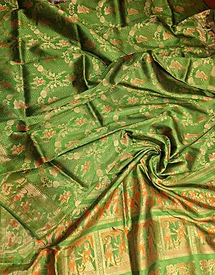 All over work green Swarnachari with golden colour zari