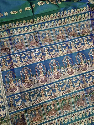 Figure motif Baluchari Color Blue green dual tone