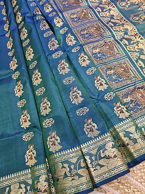 Figure motif Baluchari Color Blue green dual tone