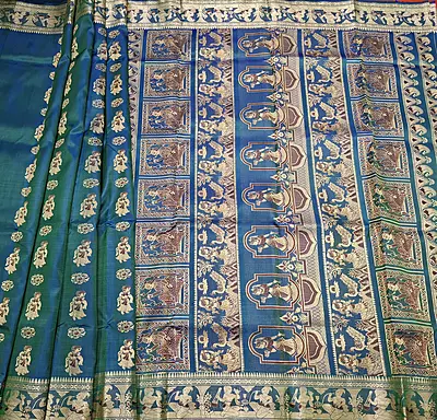 Figure motif Baluchari Color Blue green dual tone