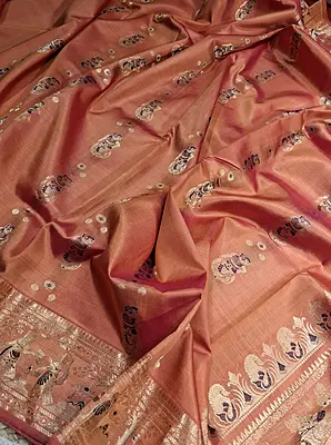 Figure motif Swarnachari Color Dual tone Mustard and Rani pink