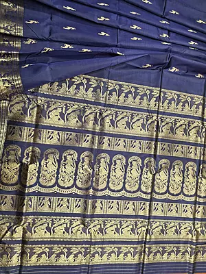 Heeran Navy blue pure katan silk Swarnachari