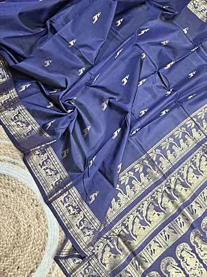 Heeran Navy blue pure katan silk Swarnachari